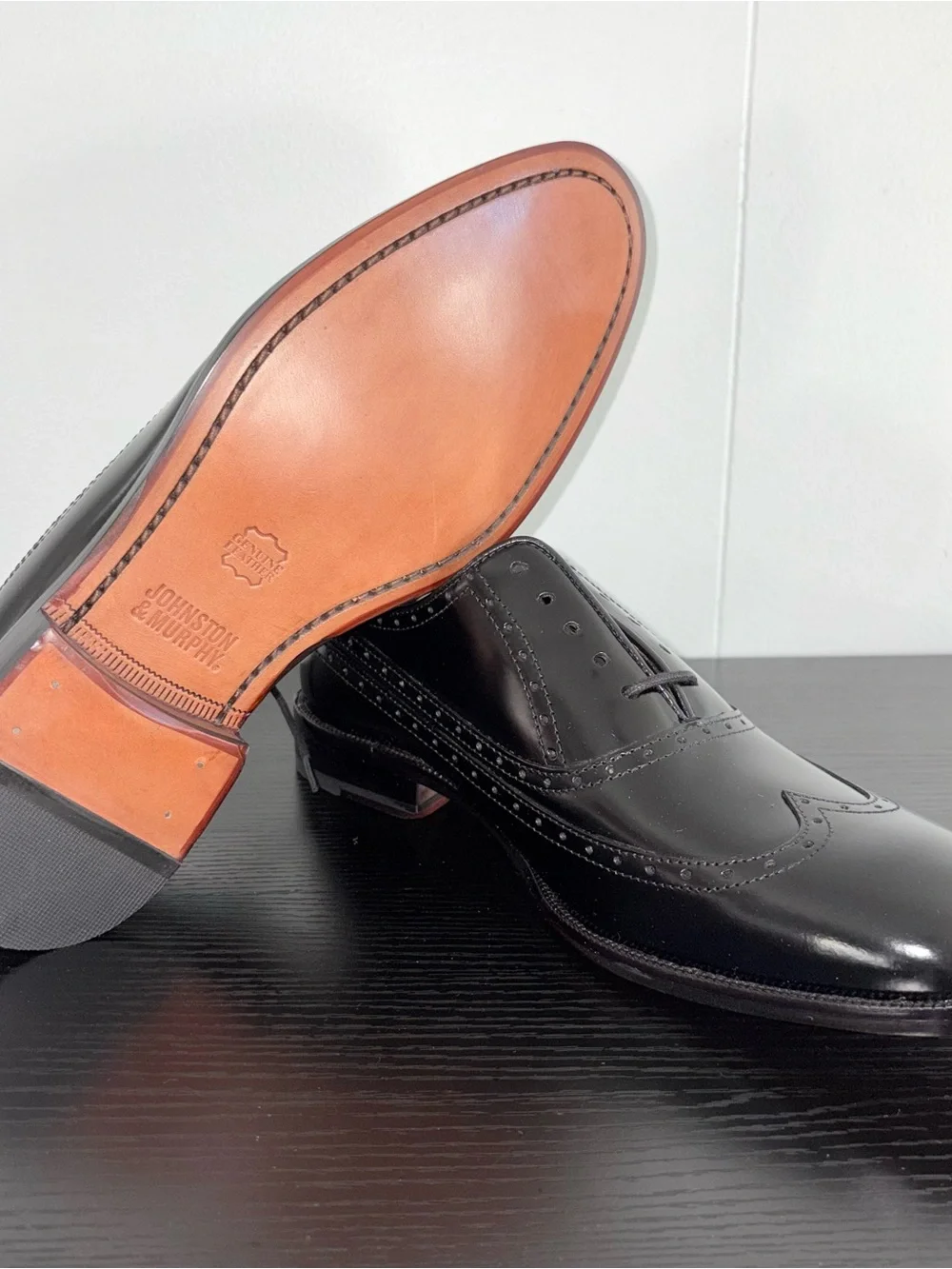 Johnston & Murphy Bradford Wingtip Oxford Dress Shoes Black Leather Size 9D NIB